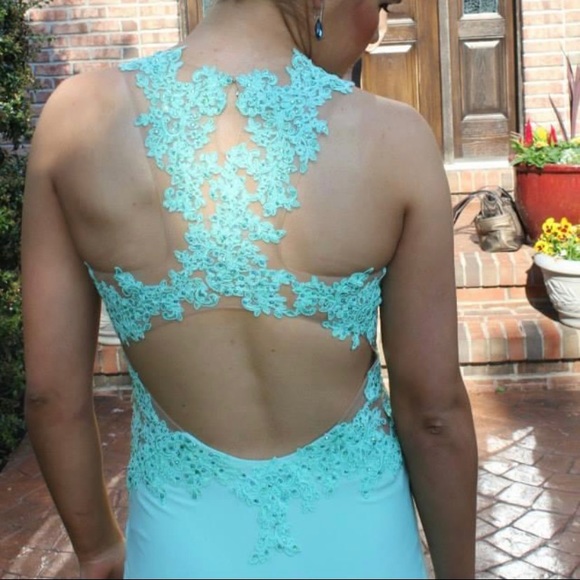 Madison James teal/turquoise prom dress w/ sequins - Picture 5 of 5